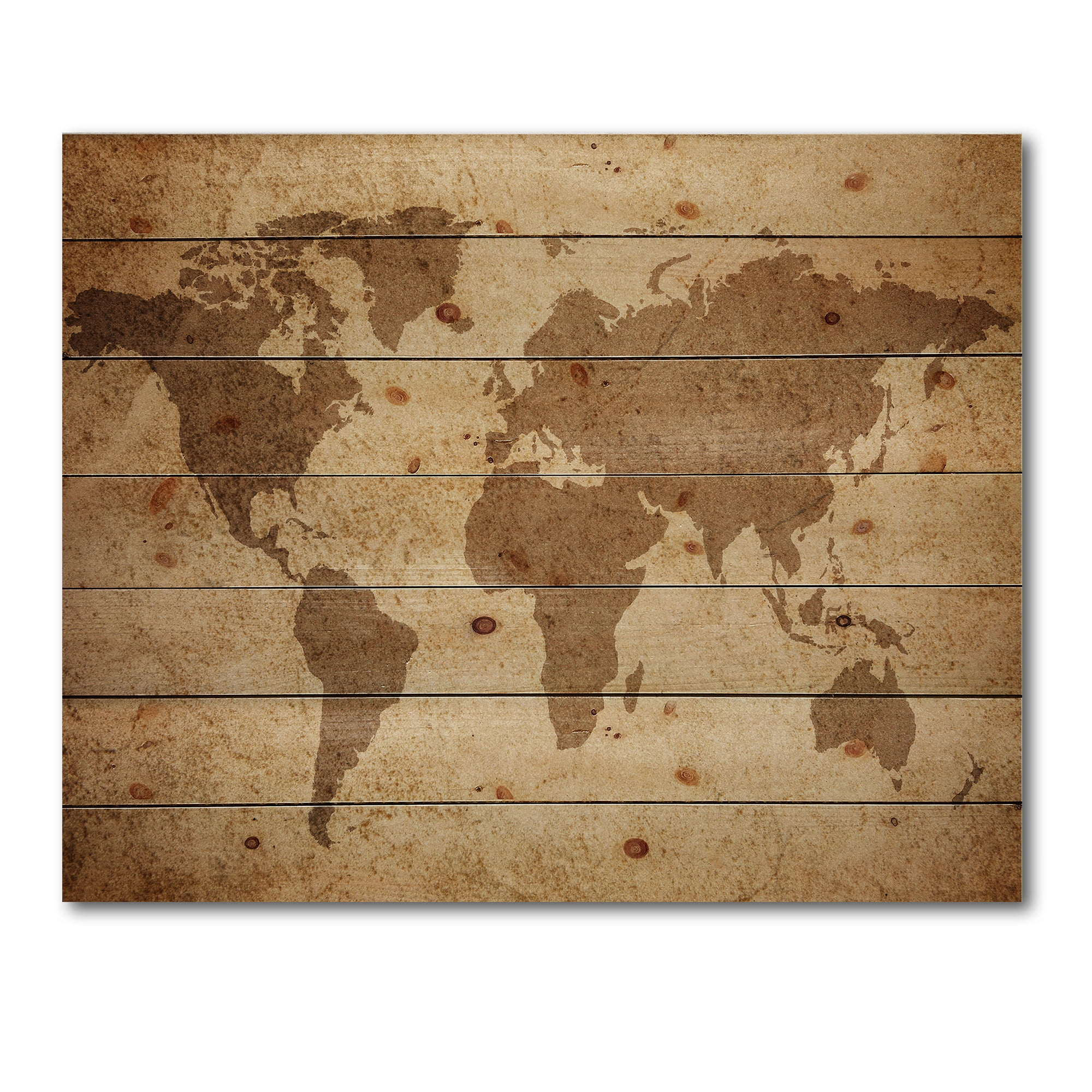 Designart 'Ancient World Map V' Vintage Print on Natural Pine Wood
