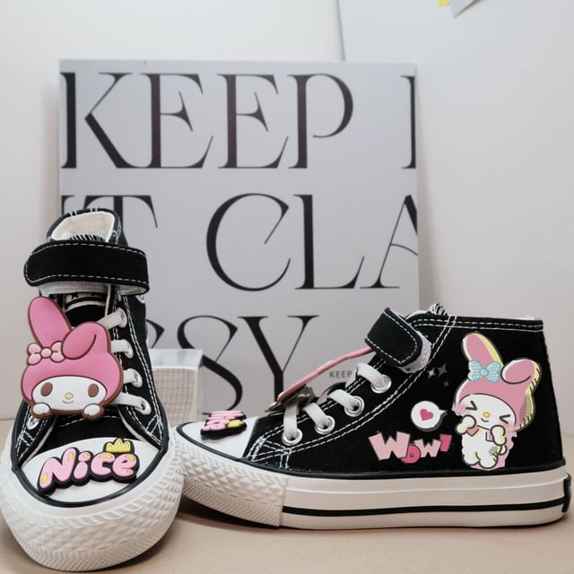 Zapatos de lona negros para niña, zapatillas altas de tela con melodía fresca para primavera y otoño, zapatillas de deporte para mujer a la moda 2024