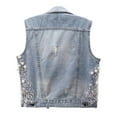 thumbnail image 6 of Jackets for Women Pearls Ripped Denim Cropped Vest Sleeveless Button Down Jeans Short Waistcoats 2025 Winter Outfits, 6 of 7