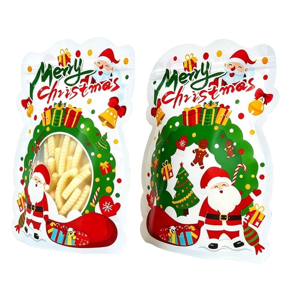 50PCS Christmas Candy Bag Treat Bags Goodies Plastic Drawstring Gift Bags for Birthday Party Snack Wrapping Wedding Favor Merry X-mas