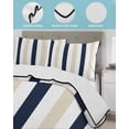 thumbnail image 4 of Quilts Full Size, Beige Navy Blue Striped Soft Comforter Bedding Set for Bed, Farmhouse Stripe Art Lightweight Quilted Bedspread with Pillow Cover(2 Pieces) for All Season, 78x90 Inch, 4 of 6