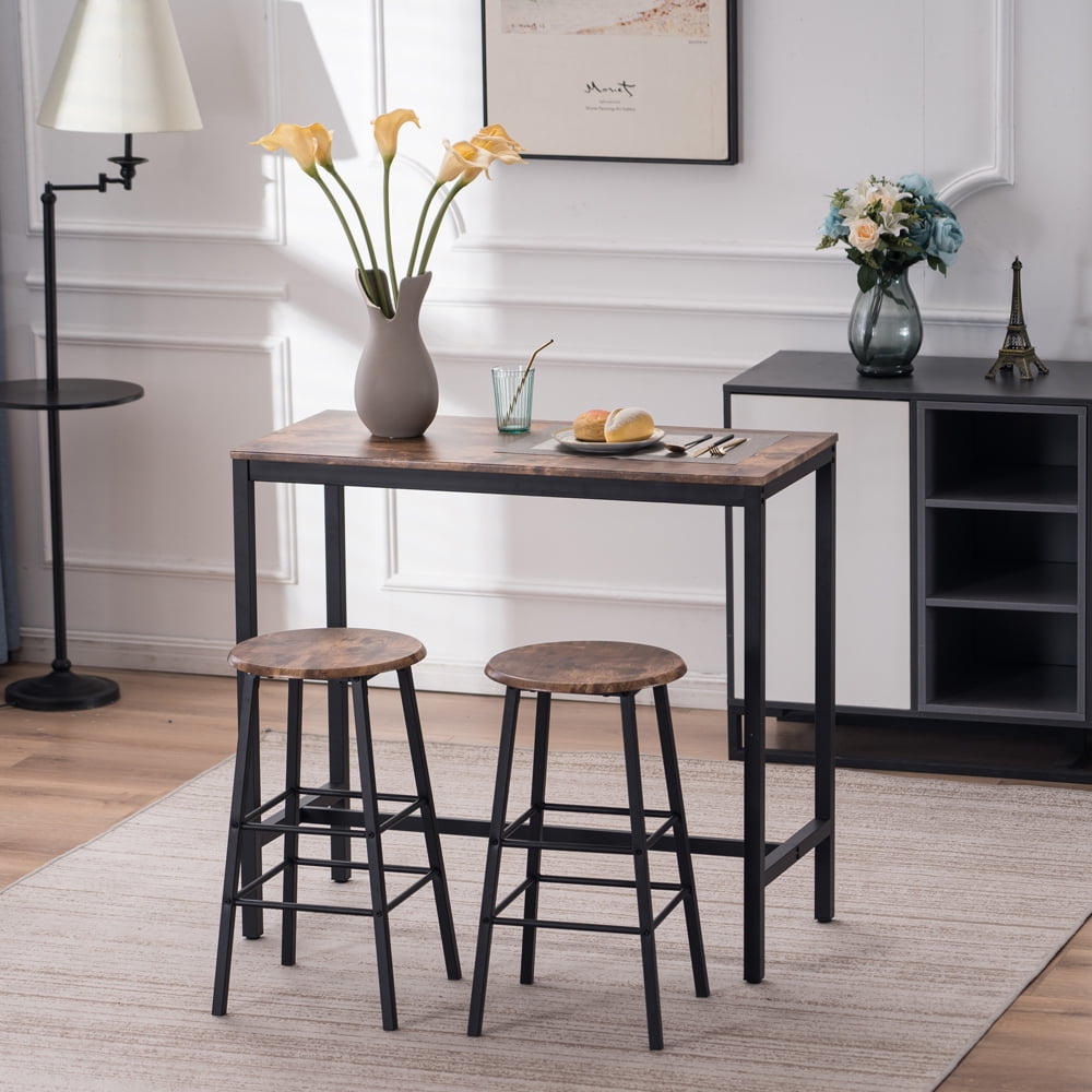 Kepooman 2 Pieces Industrial Round Bar Stools for Kitchen Dining Room, Brown
