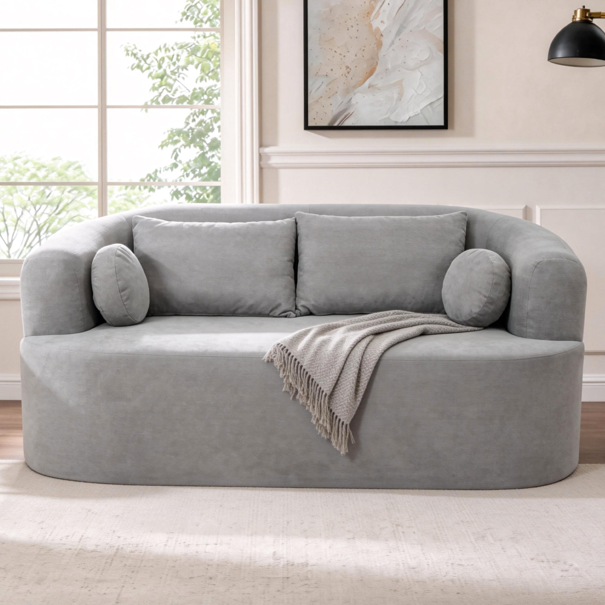 Loveseat Sofa-in-a-Box, 67" Chenille 2-Seater Couch with Deep Seats, 32D High-Resilience Foam, No Assembly Required, for Living Room, Small Space, Gray