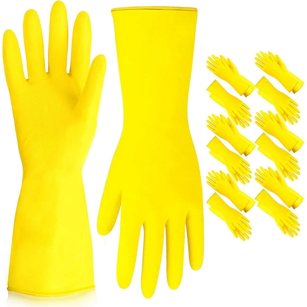 [12 Pairs] Dishwashing Gloves - 11.75 Inches Large Rubber Gloves, Yellow  Heavy Duty Kitchen Gloves, Long Dish Gloves for Household Cleaning