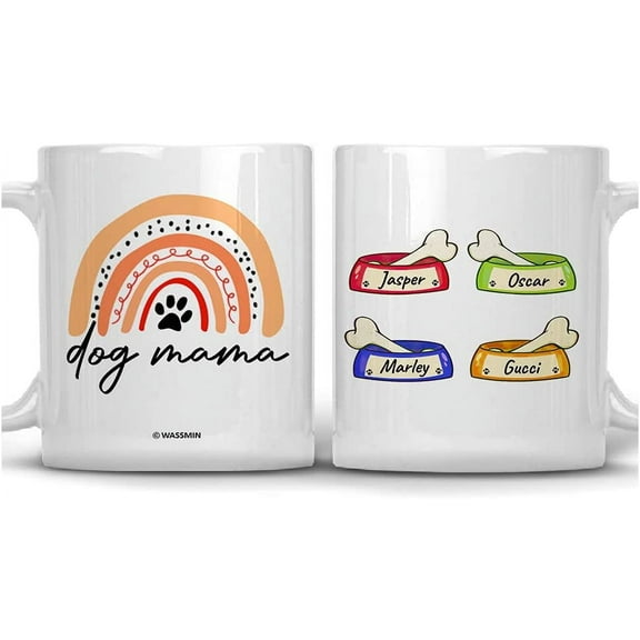 Personalized Mugs For Best Dog Mom Ever Mother's Day Birthday Thanksgiving Christmas Presents for Pet Dogs Lovers Fur Mama from Daughter Son 11 Oz 15 Oz Ceramic Coffee Mug (4 Bowls)