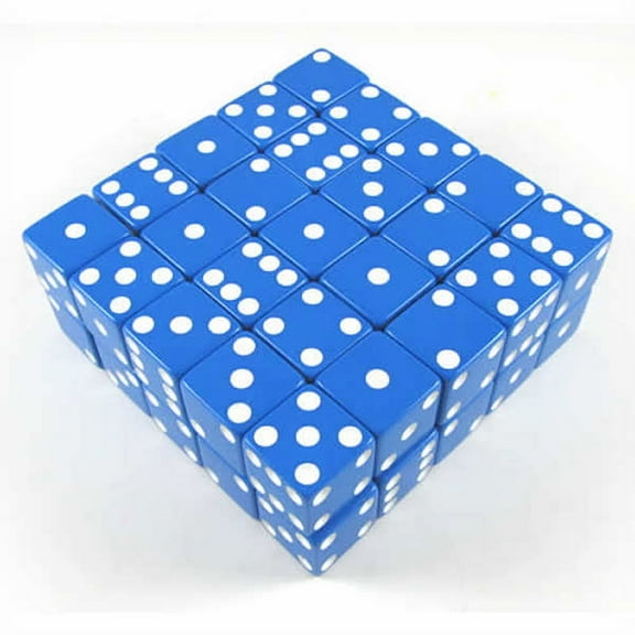 Blue Opaque Dice with White Pips D6 25mm (1in) Bulk Pack of 50 Koplow Games