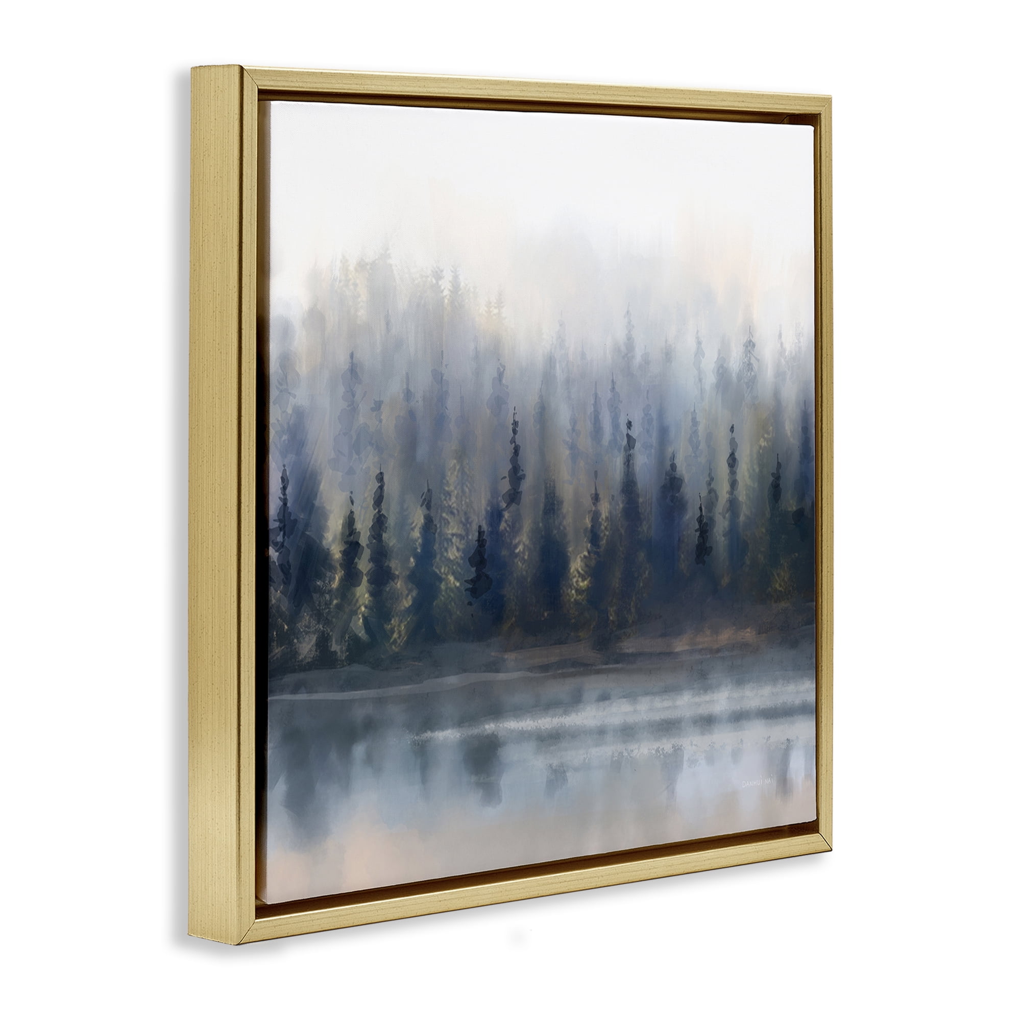 Stupell Industries Misty Gray Forest Landscape & Nature Painting Gold Floater Framed Canvas Art Print Wall Art, 25 x 25