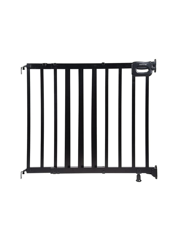 Summer Infant Deluxe Stairway Simple to Secure Safety Pet and Baby Gate, Wide, 32' Tall, Install on Wall or Banister in Doorway or Stairway,Hardware Mount, Auto Close Walk-Thru Door-Black Wood