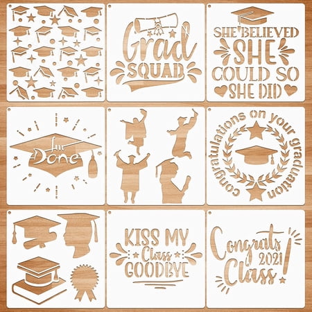 9 Pieces Graduation Cake Stencils Diploma Painting Stencils Graduation ...
