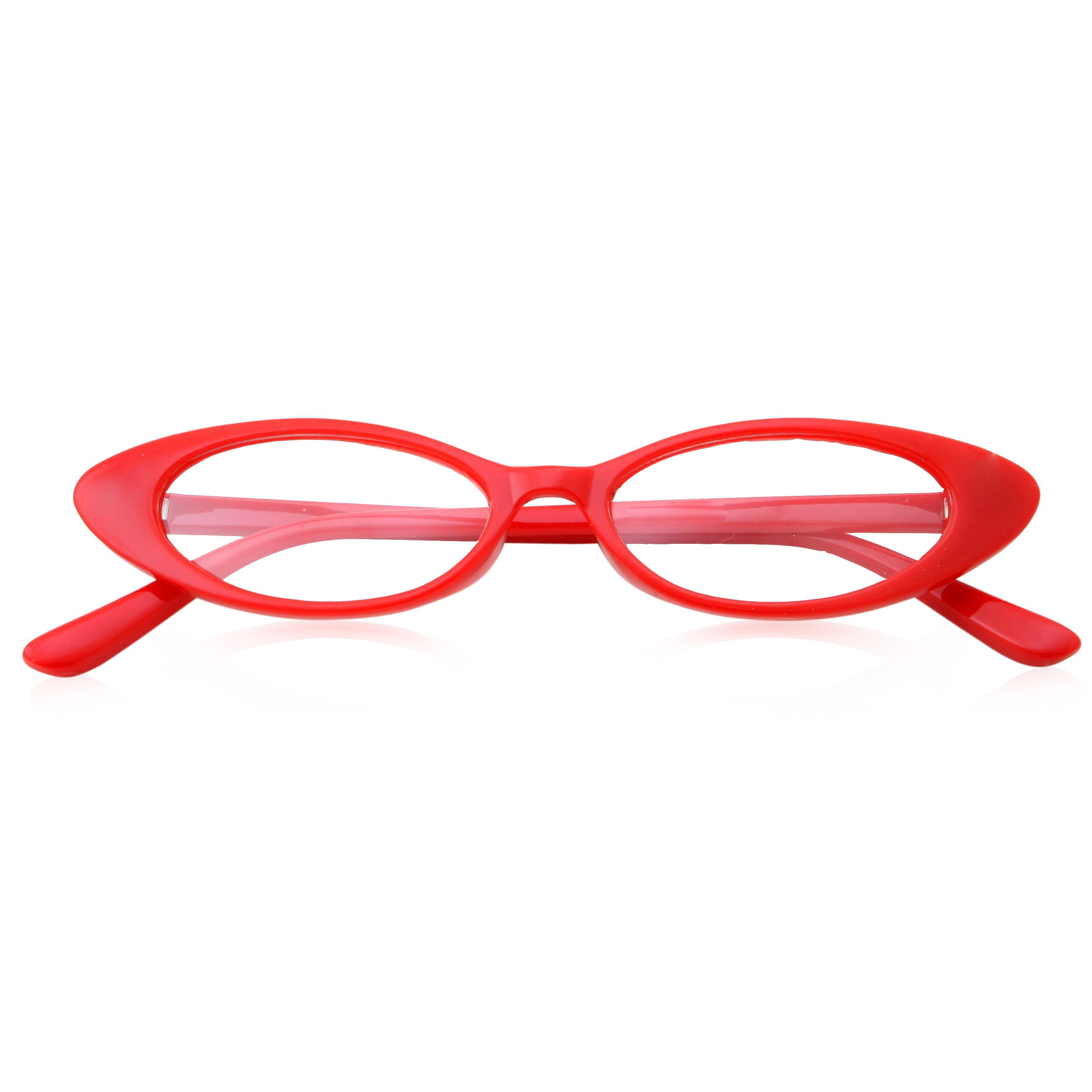 grinderPUNCH Retro 90s Red Slim Flat Clear Lens Cat Eye Sunglasses - image 2 of 5
