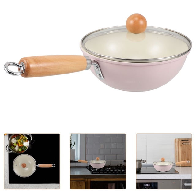 HLONK Small Nonstick Wok Round Deep Frying Pan with Helper Handle and Lid Kitchen Skillet Pan Induction Cookware Woking Pan Skillet for Daily Use