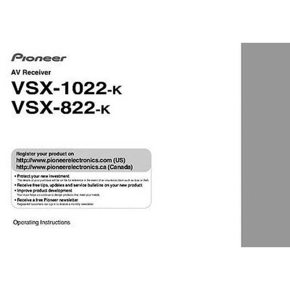 Instruction Manual ONLY for Pioneer VSX-822-K Receiver Owners Manual REPRINT