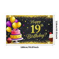 thumbnail image 3 of Glittery Black Background Happy 19th Birthday Banner with Balloons Cakes and Stars Party Supplies Photography Props Birthday Decoration Decor Backdrop, 3 of 7