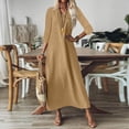 thumbnail image 2 of Aellinatey Women's linen V-neck long dress with three-quarter sleeves, solid color long slip dress, 2 of 7