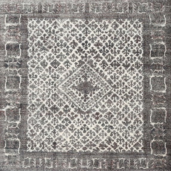 Ahgly Company Indoor Square Traditional Carbon Gray Persian Area Rugs, 8' Square