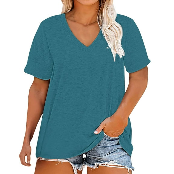 T-Shirts For Women Plus Size V Neck T Shirts Short Sleeve Tops Casual Summer Tshirts Loose Fit Tee Womens Tops
