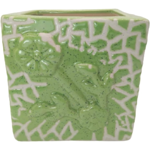 India Meets India Ceramic Flower Pot Planter Pot Indoor Outdoor Planter Handicraft by Awarded Indian Artisan (Green)