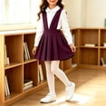 thumbnail image 2 of YUANxueke Girls V Neck Pleated Suspender Skirt, Solid Color Sleeveless High Waist Dress, Kids School Uniform Class Outfits, 2 of 6