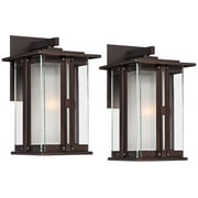 Franklin Iron Works Fallbrook Collection Rustic Farmhouse Outdoor Wall Light Fixtures Set of 2 Bronze 11 3/4" Clear Frosted Double Glass for Exterior