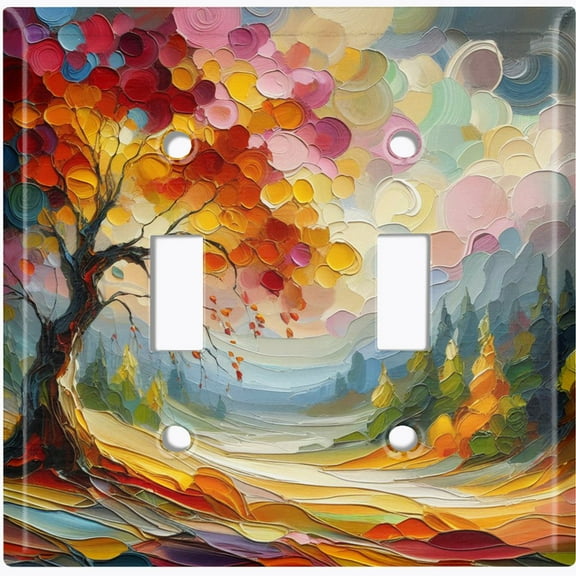 Metal Light Switch Wall Plate Outlet Cover (Printed Image of Vibrant Autumn Tree - Double Toggle)