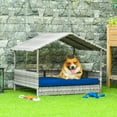 thumbnail image 2 of PawHut Wicker Dog House with Removable Cushion Lounge, Dark Blue, 2 of 10