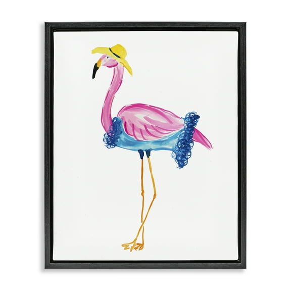 Stupell Industries Glamorous Beach Flamingo Animals & Insects Painting Black Floater Framed Canvas Art Print Wall Art, 17 x 21