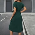 thumbnail image 4 of CIENVNSTG Women’s Dresses Mid Length Dresses a Line Vestidos Slim Fit V Neck Short Sleeve Tight Waist Elegant Splice Lace Up Bow Summer Formal Dresses Green S, 4 of 7