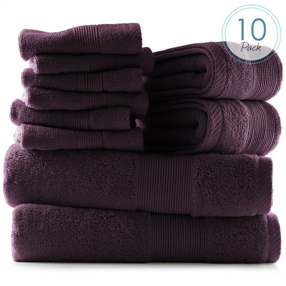 Hearth & Harbor Bath Towel Collection, 100% Cotton Luxury Soft Set of 2 Bath Towels, 2 Hand Towels & 6 Washcloths - Purple