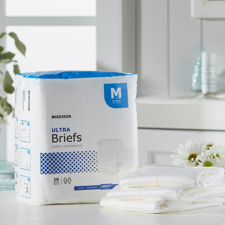 McKesson Ultra Incontinence Briefs - Absorbent, Disposable, Unisex -  Medium, 16 Count, 1 Pack