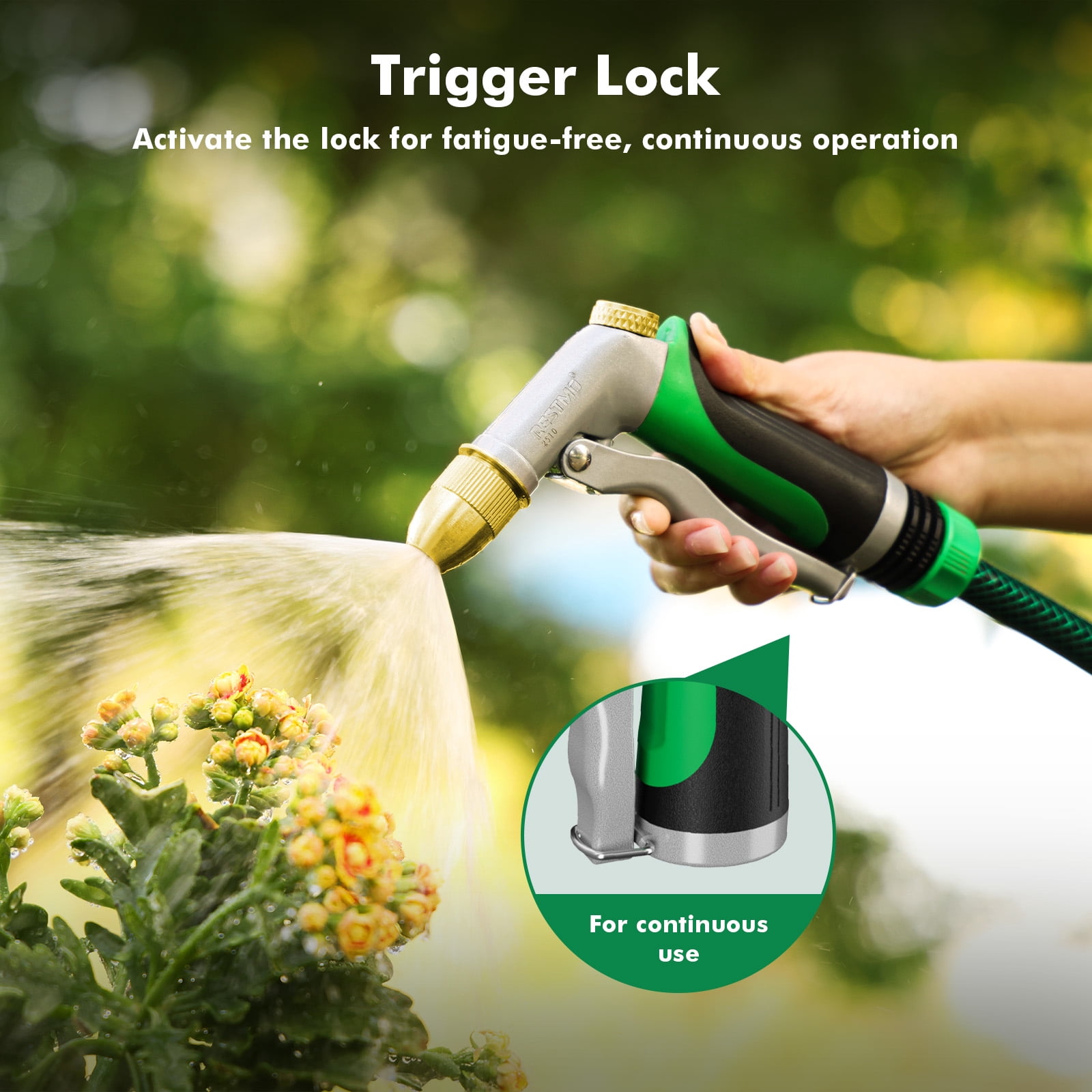Restmo Metal Hose Nozzle with 8 Adjustable Spray Patterns - High Pressure, Heavy Duty Water Sprayer Nozzle for Garden Watering, Car Wash, Patio and Pets, Green