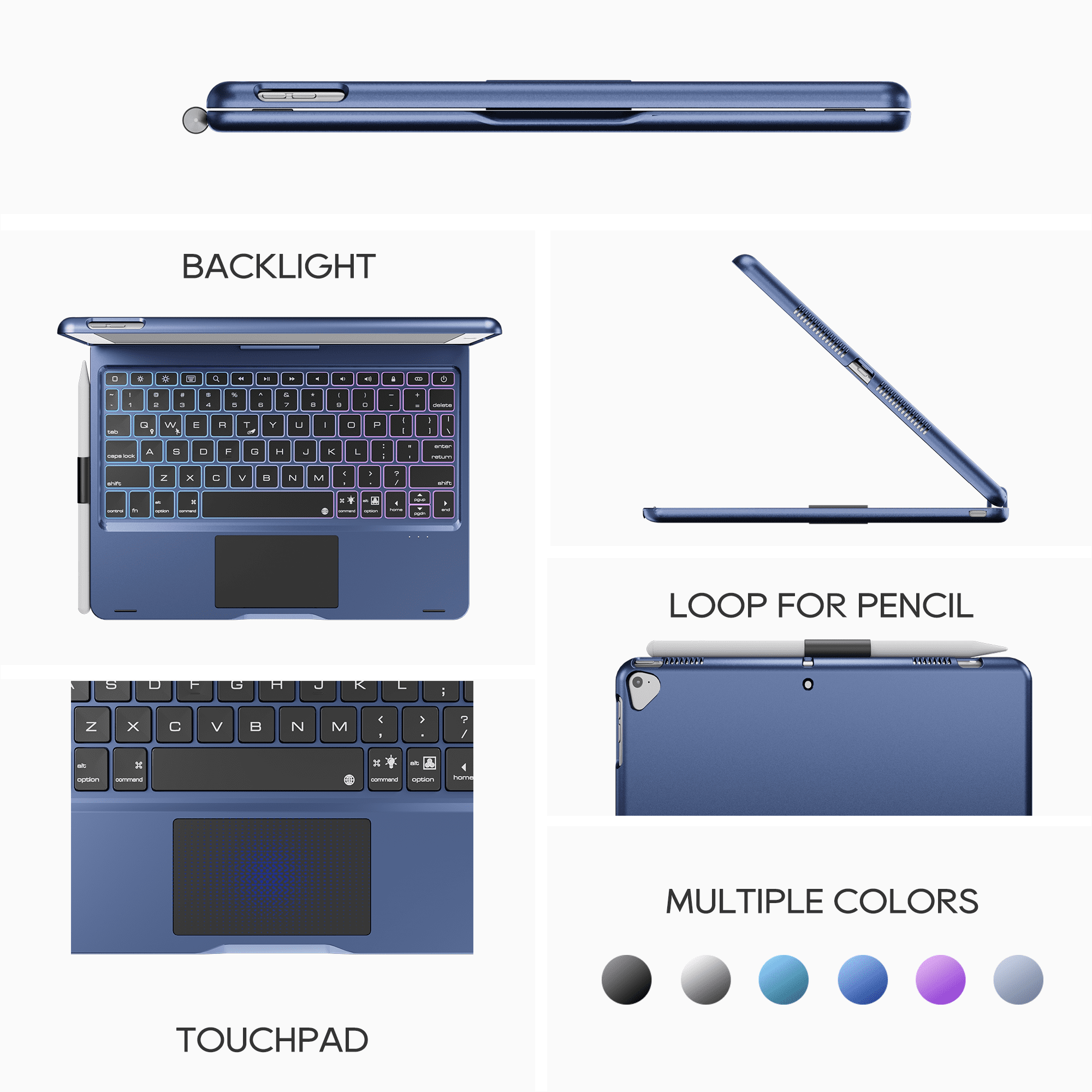 edaiser Stylus Pen + Swivel Keyboard Case with Trackpad Compatible with Apple iPad (7th-9th), iPad Air 3rd Gen, iPad Pro 10.5-inch 2nd Generation, Blue