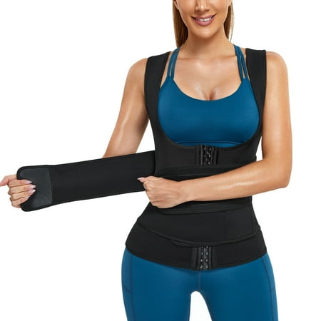 

Molutan Slim Waist Trainer for Women Sauna Sweat Vest Hot Neoprene Sauna Suit Workout Top Sports Girdle Body Shaper(Black S)