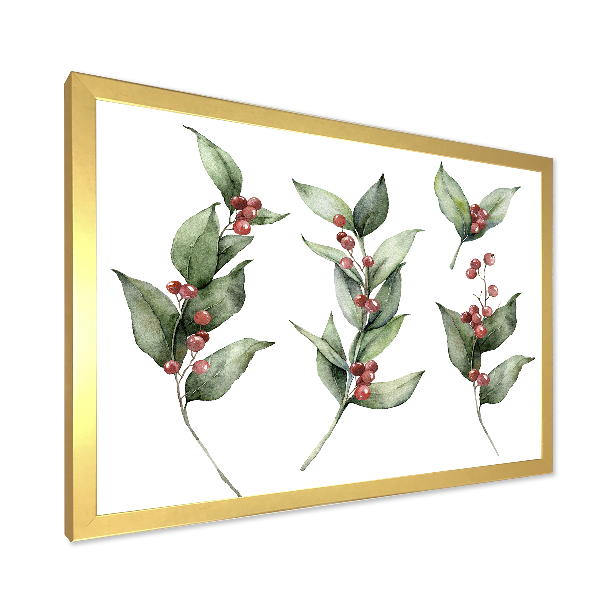Designart 'Christmas Set Red Berrie With Branches' Traditional Framed Art Print