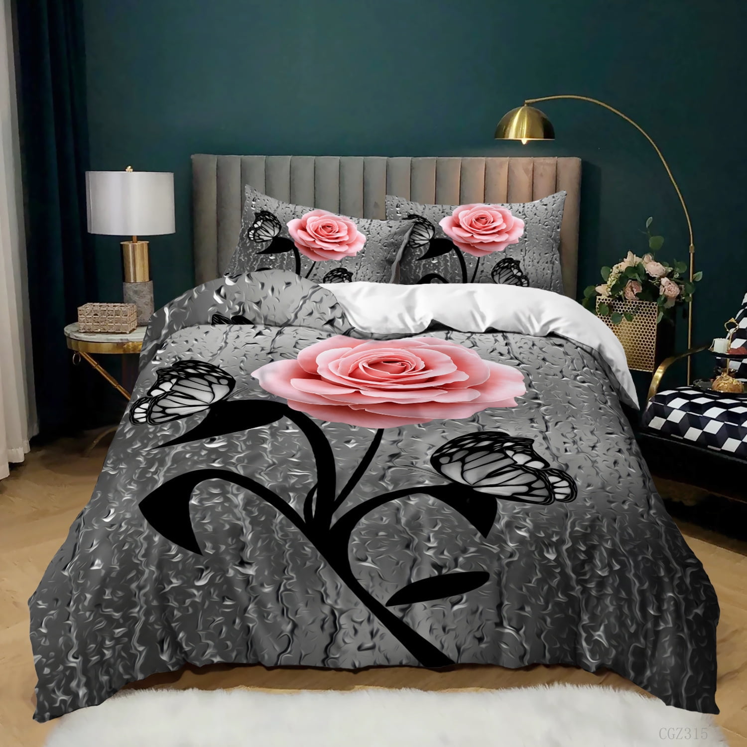 Black Floral 3-Piece Microfiber Bedding Set: Duvet Cover and Pillow Sh –  Comfybedding