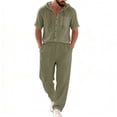 thumbnail image 2 of Men's 2 Piece Cotton Linen Sets Lightweight Button Down Hoodies with Drawstring & Wide Leg Pants Loose Fit Beach Sets Casual Lounge Homewear 2026 Summer Vacation Outfits, 2 of 9