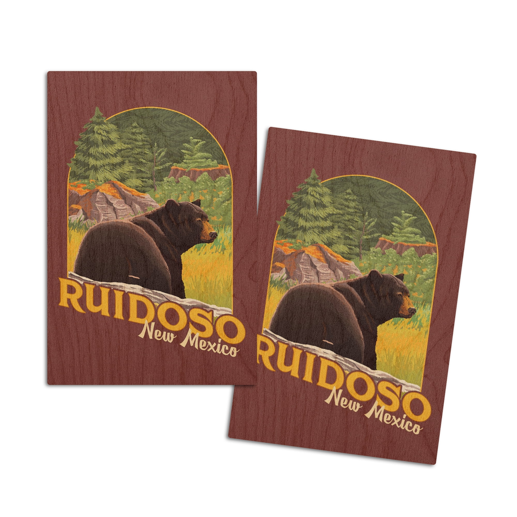 Ruidoso, New Mexico, Black Bear in Forest, Contour (4x6 Birch Wood