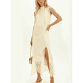 thumbnail image 6 of LMLYSoH Womens Summer 2 Piece Outfits Sleeveless Mock Neck Lace Patchwork Vest Tops and Irregular Hem Long Skirt Set, 6 of 9