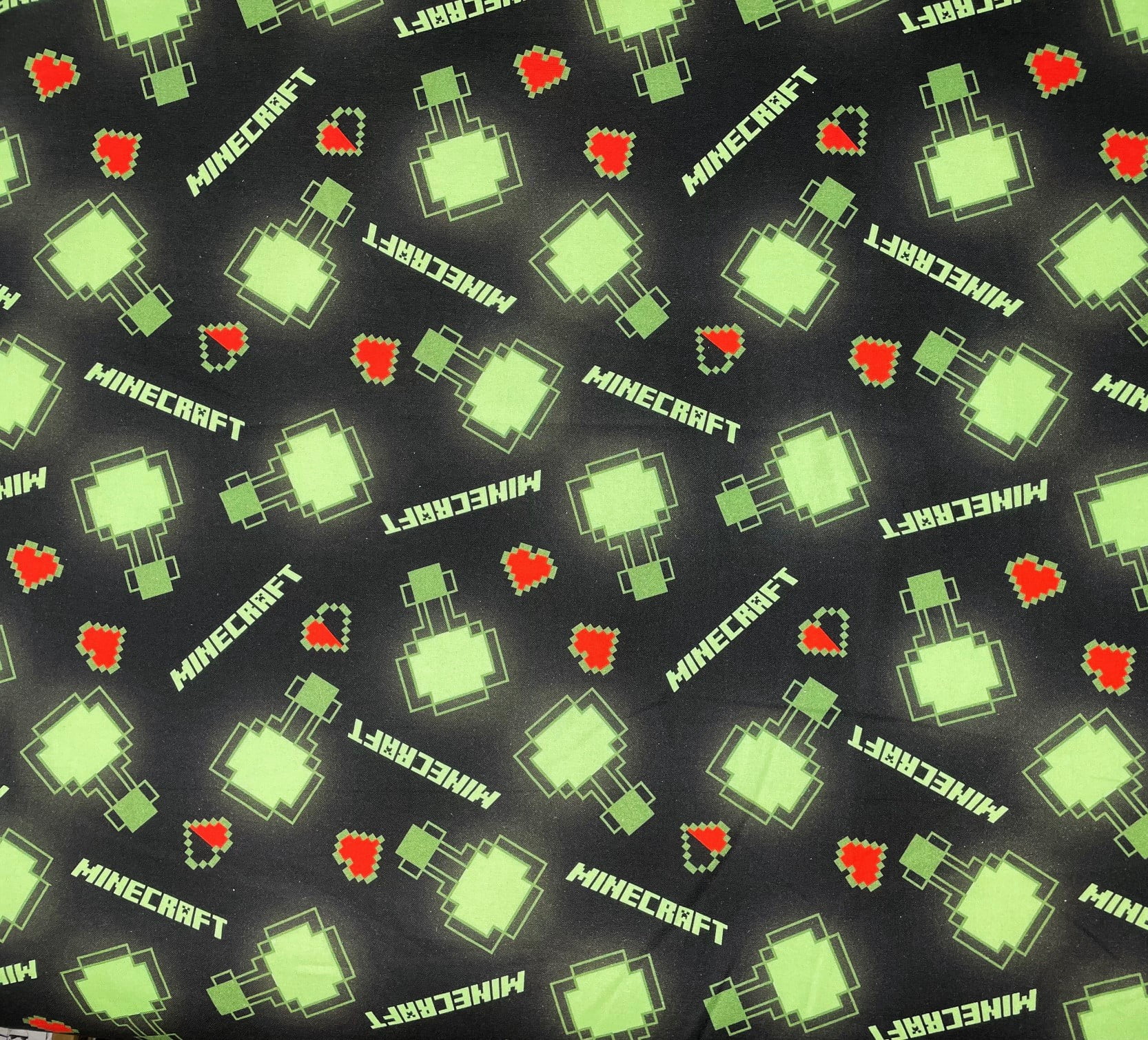 1 Yard - Minecraft Video Game Creepers & Red Hearts on Black Cotton Fabric (Great for Quilting, Sewing, Craft Projects, Quilts, Throw Pillows & More) 1 Yard X 44" Wide