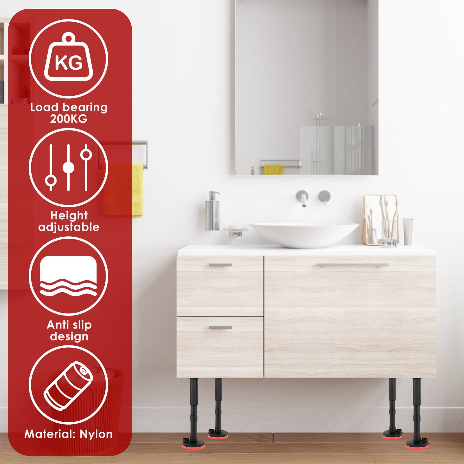 Adjustable Cabinet Lift Support Pole – 2-Pack, 7"-18" Height, 440 Lb Capacity, Glass Fiber Nylon, Under-Sink & Furniture Prop