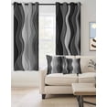 thumbnail image 2 of Abstract Black Moire Blackout Curtains 72 Inches Length, Gradient Coastal Ocean Geometric Waves Window Treatment Thermal Insulated Drapes for Bedroom Living Room 2 Panels 104x72 Inches, 2 of 8