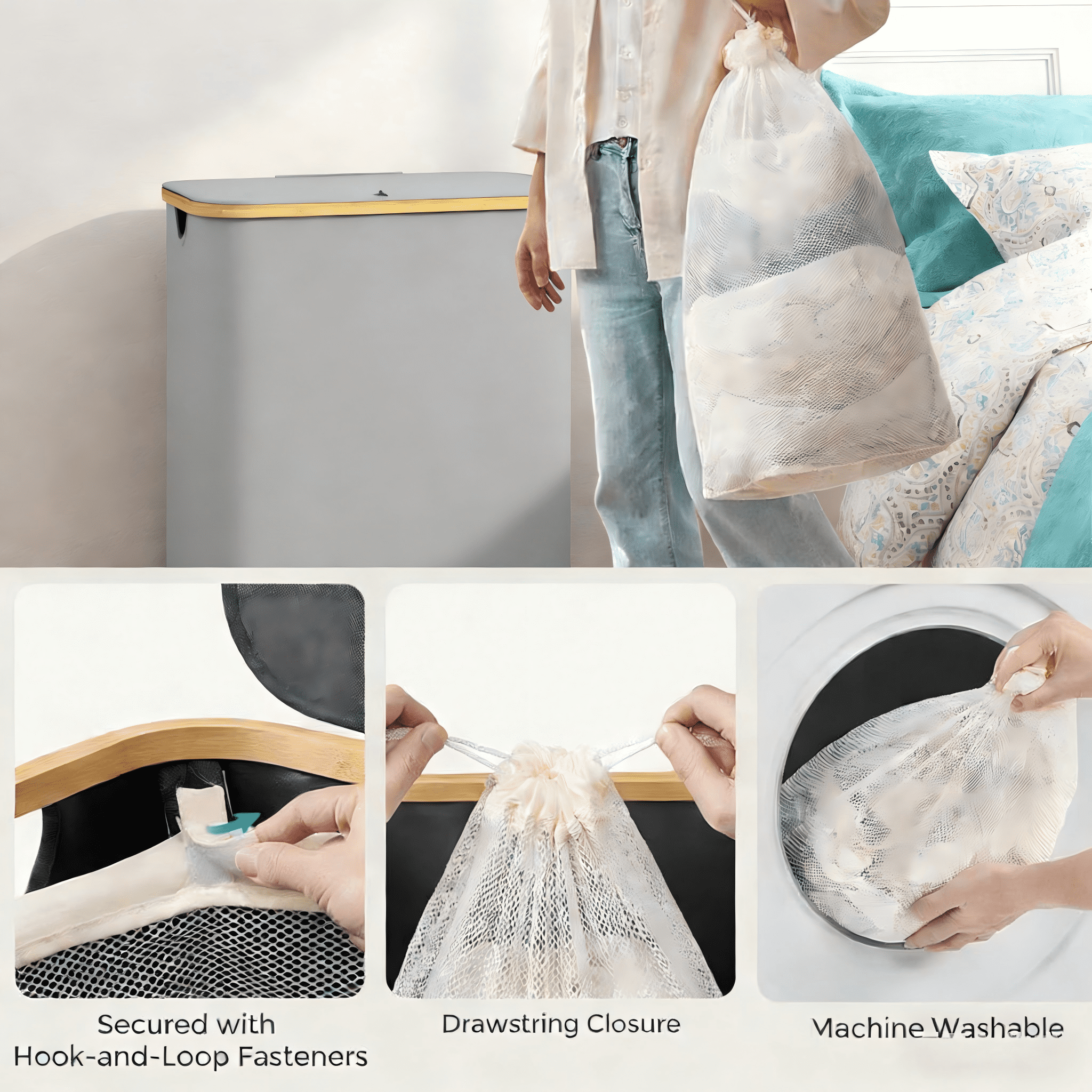 LENLN 150L Large Laundry Basket with Stand Foldable Waterproof Cover, Laundry Sorter, 3 Section Laundry Hamper , Suitable for Bedroom, Bathroom, Laundry Room