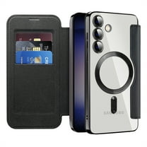 Dteck Leather Wallet Case for Samsung Galaxy A56 5G with Card Holder RFID Blocking Compatible with Magsafe TPU Transparent Back Shockproof Protective Phone Case for Samsung Galaxy A56 5G,Black