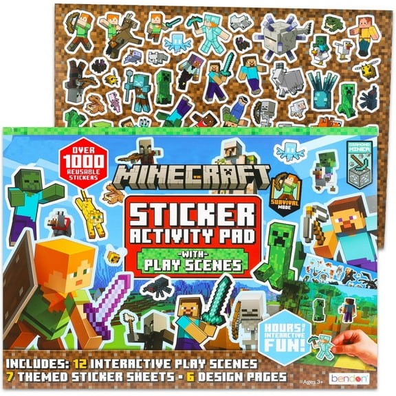 Minecraft Giant Sticker Box Activity Set - Bundle with Over 1000 Video Game Minecraft Stickers Featuring Alex, Steve, Enderman, Ender Dragon, Chicken Jockey and More