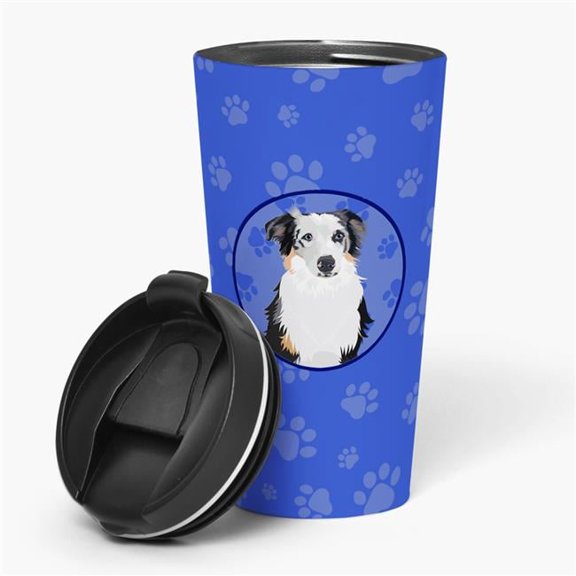 Carolines Treasures WDK1004TBL215 7.25 x 3.5 in. Unisex Australian Shepherd Blue Merle No.1 Stainless Steel 16 oz Tumbler, Blue