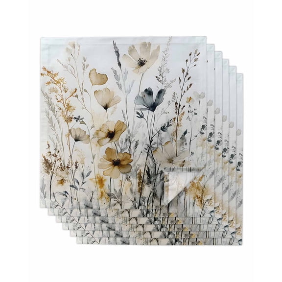 nqOlkjepod Brown Retro Floral Cloth Napkins Set of 6 Reusable Dinner Napkins, Spring Botanical Wildflowers Cocktail Napkin Washable Table Napkins for Wedding/Holiday Party/Baby Shower 20"x20"