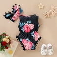 thumbnail image 3 of NZRVAWS Newborn Baby Girl Summer Romper Sleeveless Floral Bell hem Romper and Headband Baby Girl Jumpsuit Bodysuit 6-12 Months, 3 of 7