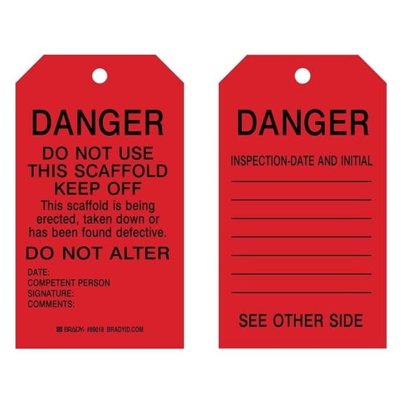 Tag, Inspection, Polyester, 7 in H x 4 in W, Black on Red, Rectangle, 10 PK