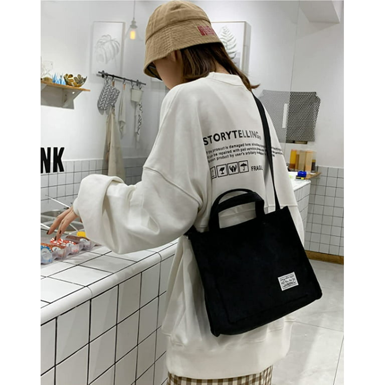 Lightweight Small Tote Bag with Top Pockets Long Shoulder Handles Books  Shopping Everyday Work Canvas Purse