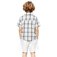 thumbnail image 5 of FINALGANG Boys Kids Plaid Button Down Shirt With Spread Collar Short Sleeve Labeled Bust Pocket Casual Fit Top For Kids Daily Wear School Activities Casual Outings Classic Top, 5 of 7