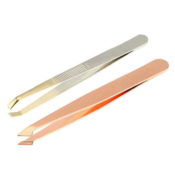 Vocoste 2 Pcs Eyebrow Tweezers Stainless Steel for Eyebrows Nose Hair Rose Gold Tone